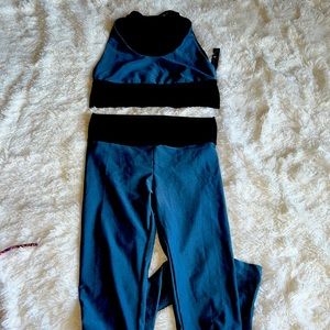 KORAL Racer Back Mesh Work Out Top & Legging in Midnight Blue and Black - Size M